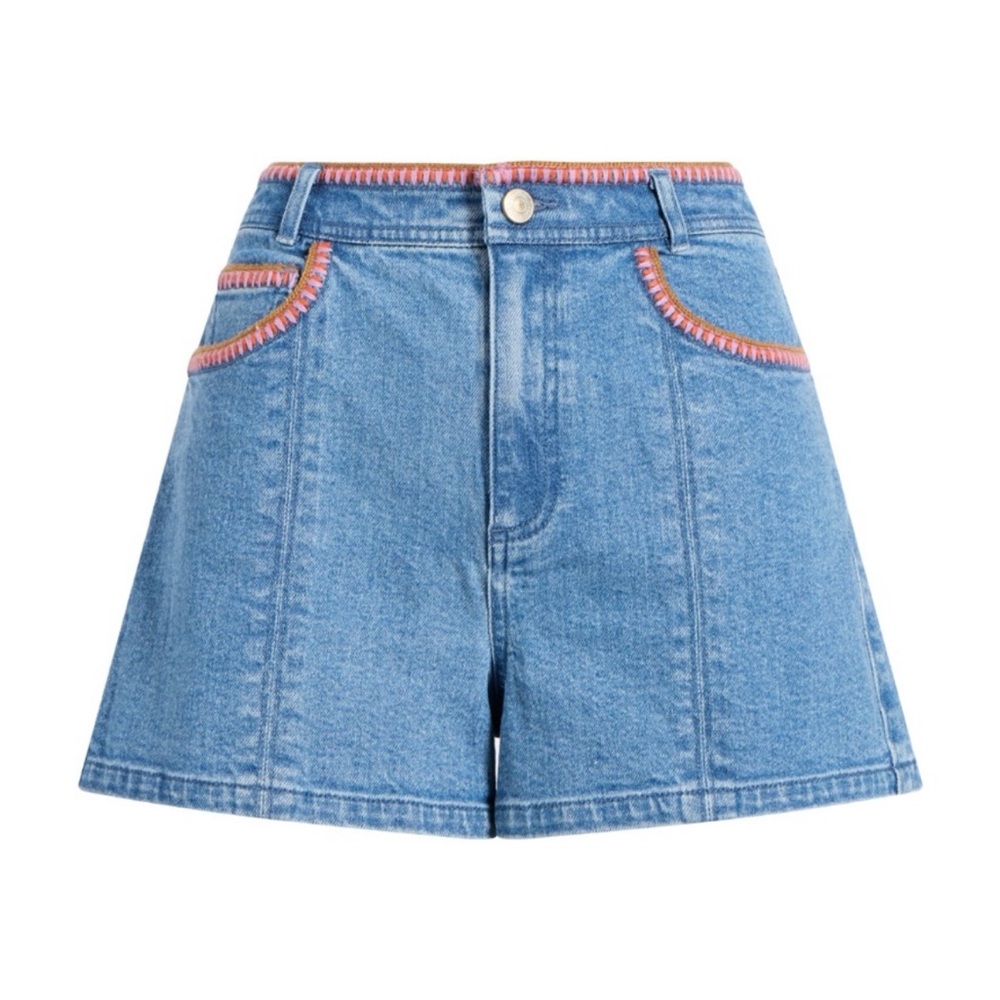 cinq a sept Light Blue Denim Shorts with Pink Trim
